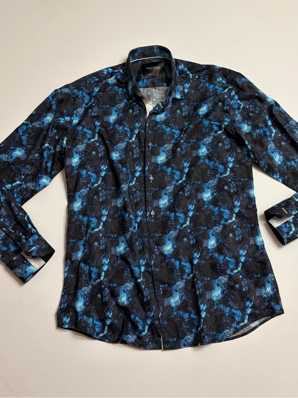 Maceoo Black & Blue Abstract Print Long-Sleeve Button-Down Shirt rare Sz 4L